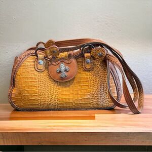 Vintage Marc Chantal M.C.Embossed Faux Alligator Leather Shoulder Handbag